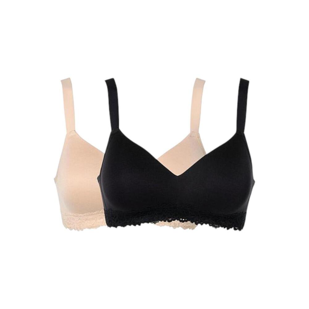Comfort Code Women's 2pk Lined Lace Trim Wireless Bra Black/Frappe - Regular